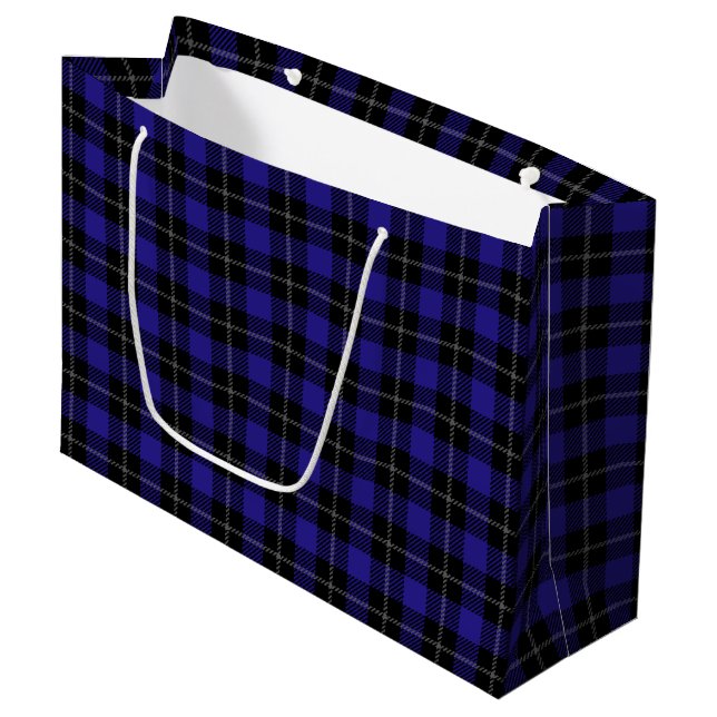 Grand Sac Cadeau Royal Blue Black Plaid (Devant Angle)