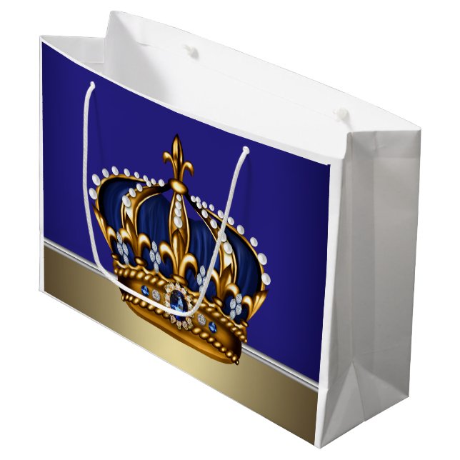 Grand Sac Cadeau Royal Blue Gold Prince (Devant Angle)