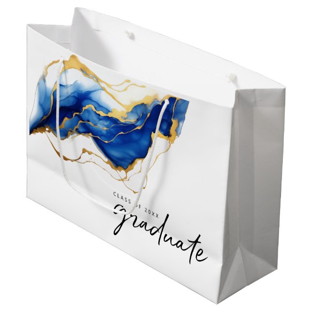 Grand Sac Cadeau Royal Blue Yellow Gold "classe" diplômé (Devant Angle)