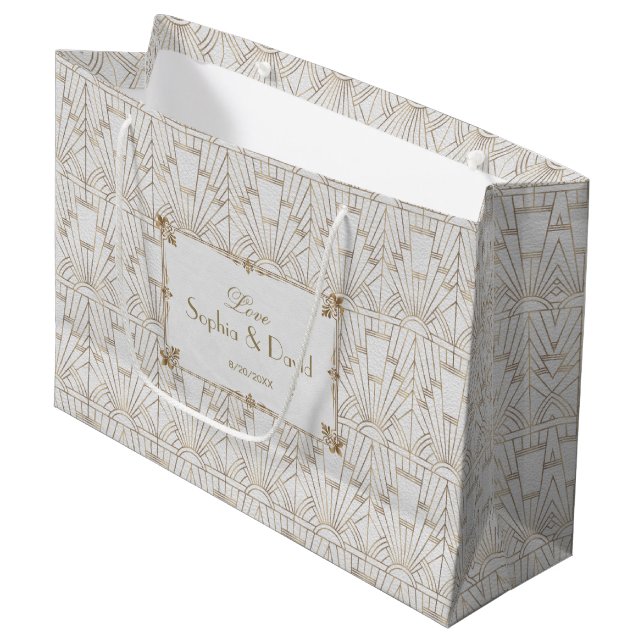 Grand Sac Cadeau Royal Fleur-de-Lis Art déco Gold White Mariage des (Devant Angle)