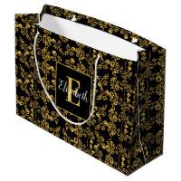 Royal noir et or damassé floral nom personnalisé
