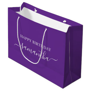 Grand Sac Cadeau Royal Purple White Élégant Script Nom de signature
