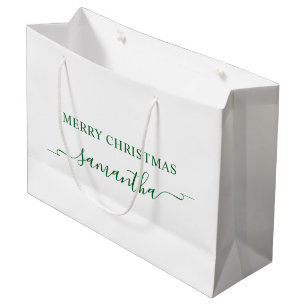 Grand Sac Cadeau Ruban vert forêt Joyeux Noël Découpure en forme de