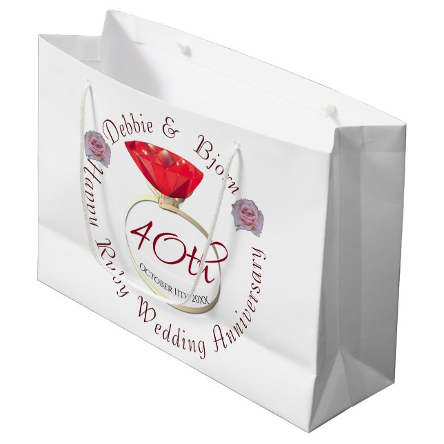 Grand Sac Cadeau Ruby du 40e anniversaire du Mariage (Devant Angle)