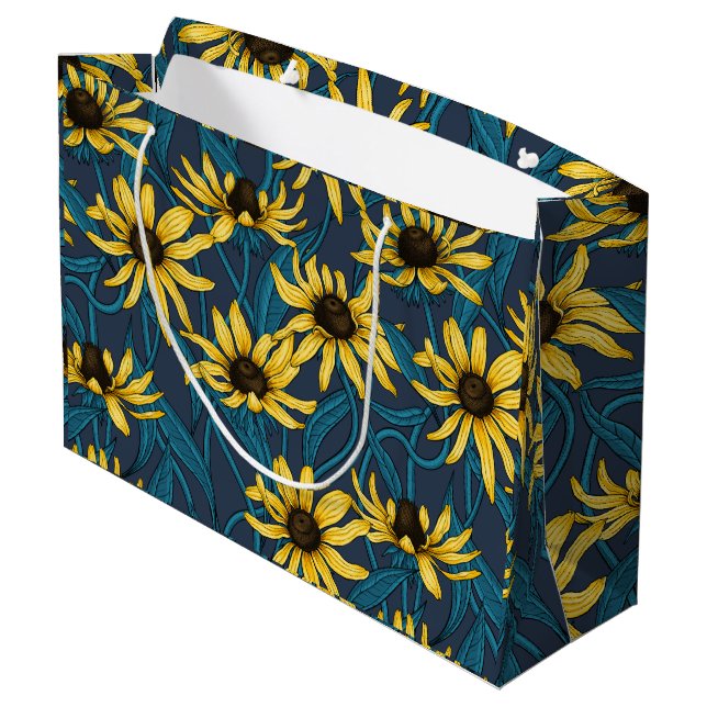 Grand Sac Cadeau Rudbekia jaune sur la marine (Dos Angle)