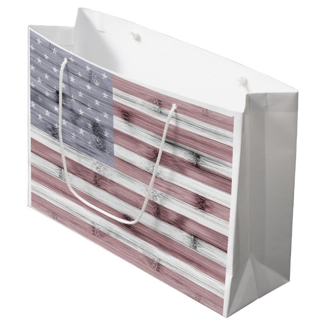 Grand Sac Cadeau Russe Rouge Blanc Bleu Bois américain drapeau Amér (Devant Angle)