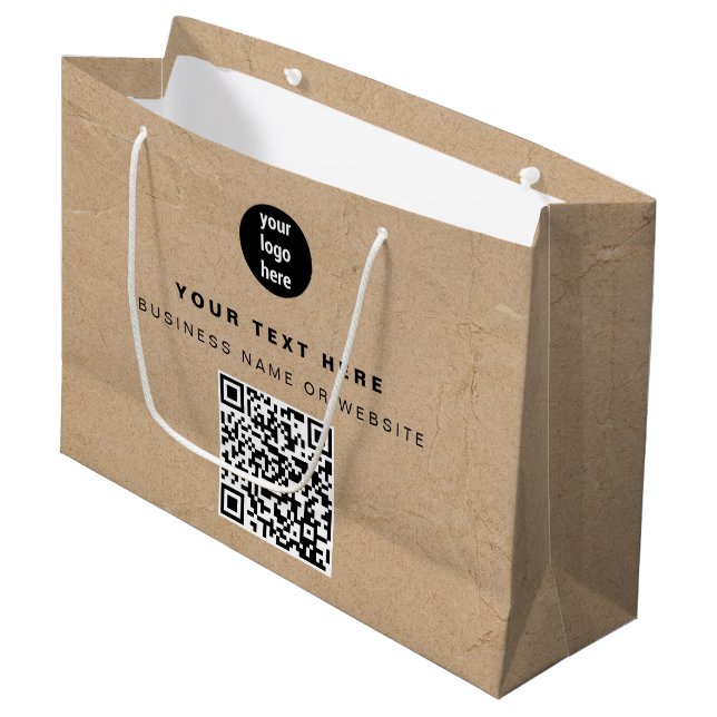 Grand Sac Cadeau Rustic Kraft Code QR Brown Logo d'entreprise (Devant Angle)