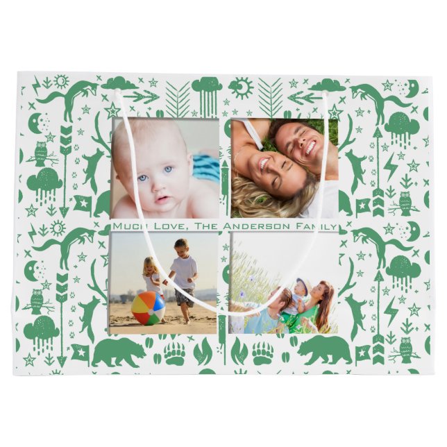 Grand Sac Cadeau Rustic Owl Bear Deer Fox Woodland Créature Motif (Dos)
