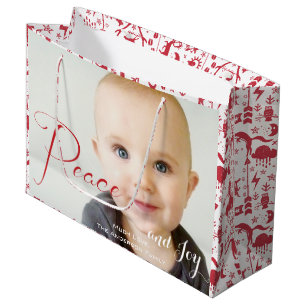 Grand Sac Cadeau Rustic Red Fox Motif Photos de famille de Noël