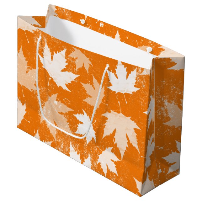 Grand Sac Cadeau Rustique Automne Feuilles Motif (Devant Angle)