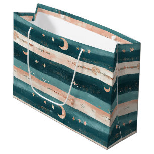 Grand Sac Cadeau Rustique Céleste Rayure Lune Soleil Terreux (5)