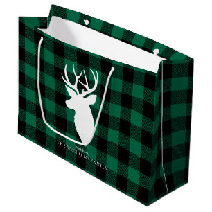 Grand Sac Cadeau Rustique Green Plaid Motif Noël
