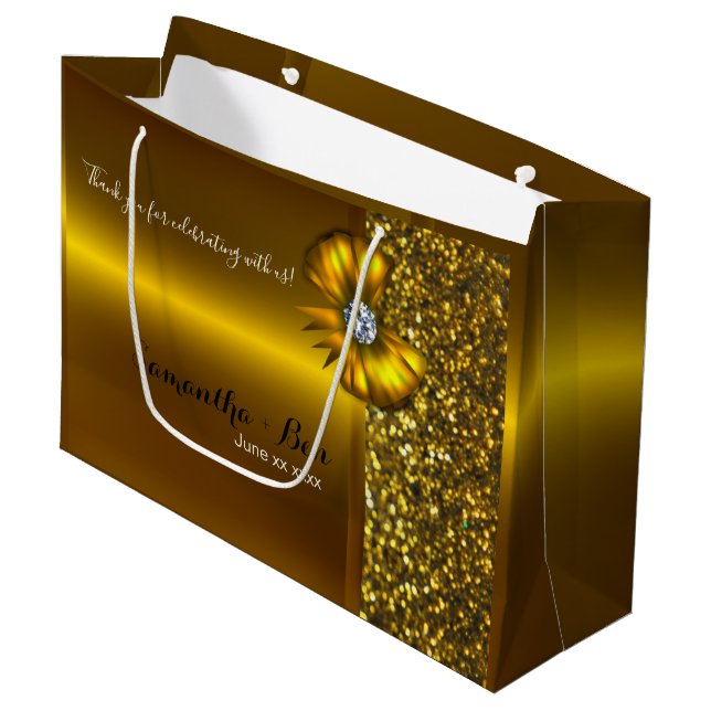 Grand Sac Cadeau Sac-cadeau Mariage Gold & Parties scintillant (Devant Angle)