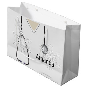 Grand Sac Cadeau Sac-cadeau Médicale Scrubs White Snowflake Lg