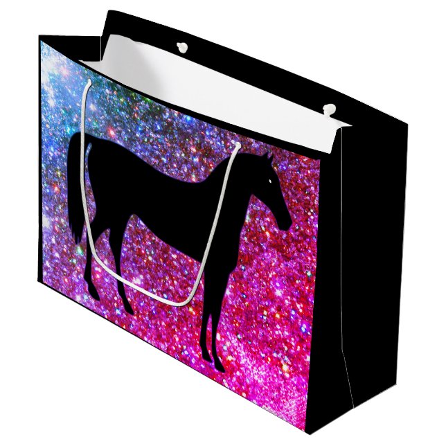 Grand Sac Cadeau Sac-cadeau parties scintillant Horse Lover (Devant Angle)