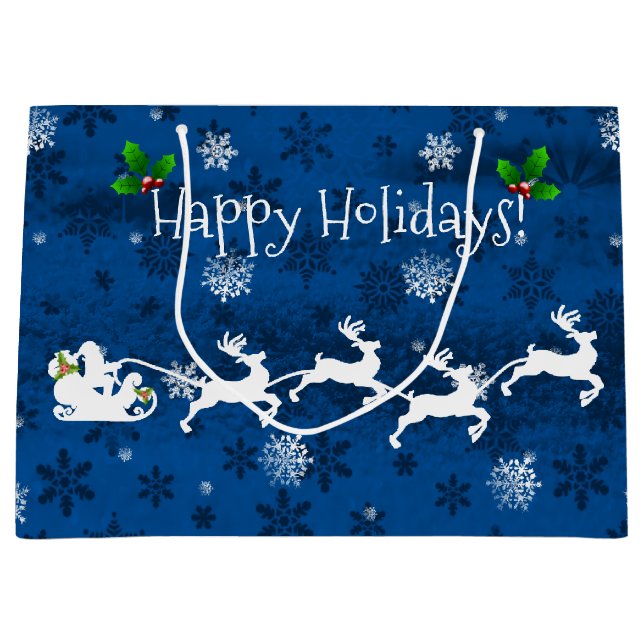 Grand Sac Cadeau Sac-cadeau Père Noël bleu Sleigh et Reindeer (Devant)