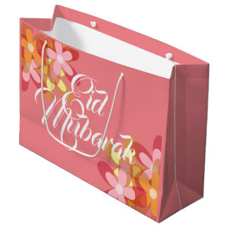 Grand Sac Cadeau Sacoche-cadeau Aïd Moubarak aux fleurs roses
