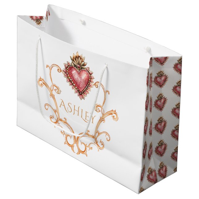 Grand Sac Cadeau Sacré Coeur Baroque Personnalisé (Devant Angle)