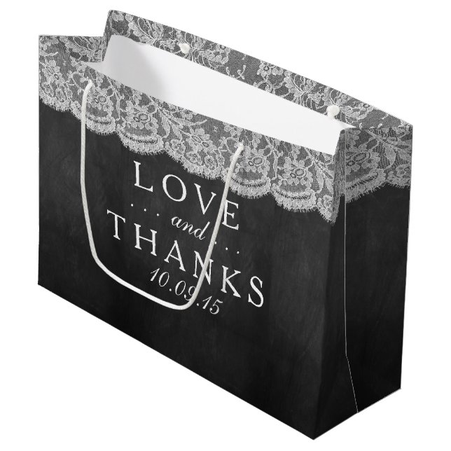 Grand Sac Cadeau Sacs-cadeaux Chalkboard & Lace Collection Mariage (Devant Angle)