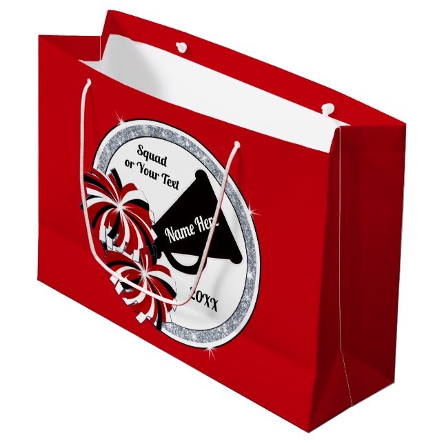 Grand Sac Cadeau Sacs-cadeaux Cheerleading, rouge, blanc et noir (Devant Angle)