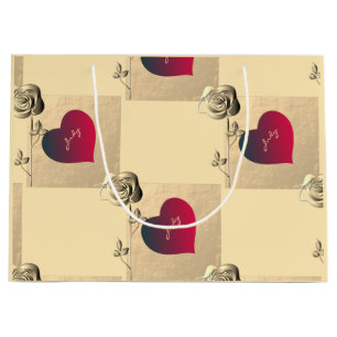 Grand Sac Cadeau Sacs-cadeaux Coeurs et Rose Valentines
