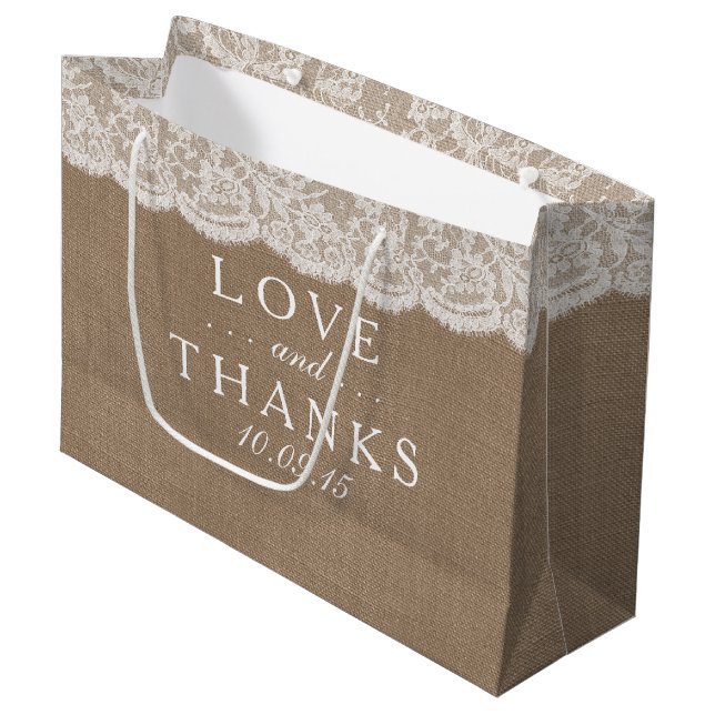 Grand Sac Cadeau Sacs-cadeaux de la collection Mariage Burlap & Lac (Devant Angle)