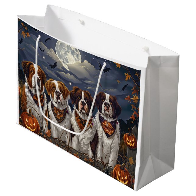 Grand Sac Cadeau Saint Bernard Halloween Éffrayant (Devant Angle)