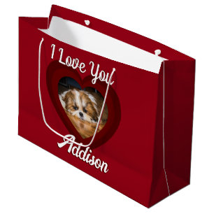 Grand Sac Cadeau Saint-Valentin amour de chien de coeur Nom photo p
