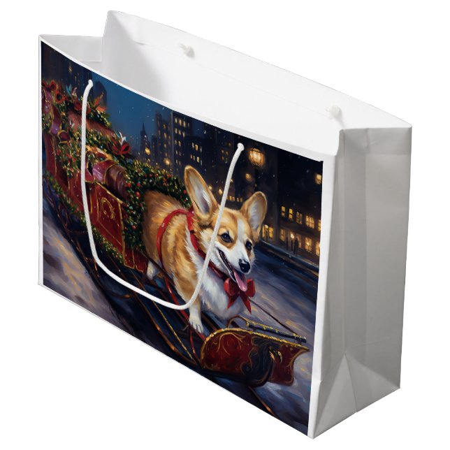 Grand Sac Cadeau Saison de Noël de Corgi (Devant Angle)