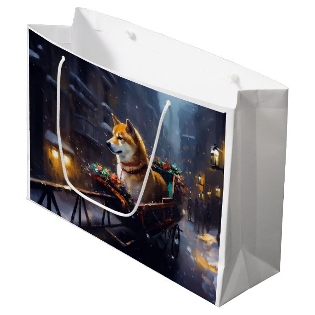 Grand Sac Cadeau Saison de Noël de Shiba Inu (Devant Angle)