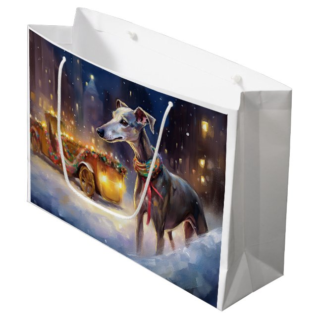 Grand Sac Cadeau Saison de Noël Greyhound (Devant Angle)