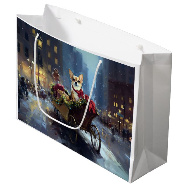 Grand Sac Cadeau saison des fêtes de Noël de chihuahua (Devant Angle)