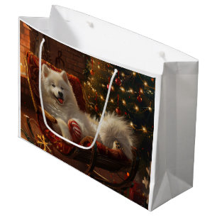 Grand Sac Cadeau Samoyed Chien Festive de Noël