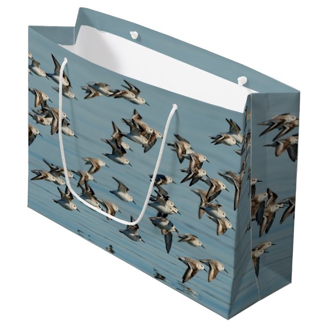 Grand Sac Cadeau Sanderlings prend l'avion dans le ciel d'hiver (Devant Angle)