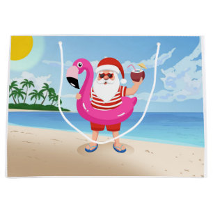 Grand Sac Cadeau Santa Claus with flamingo
