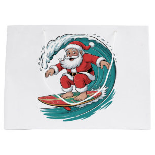 Grand Sac Cadeau Santa Surfant Noël Surf X-mas Festif Vacances