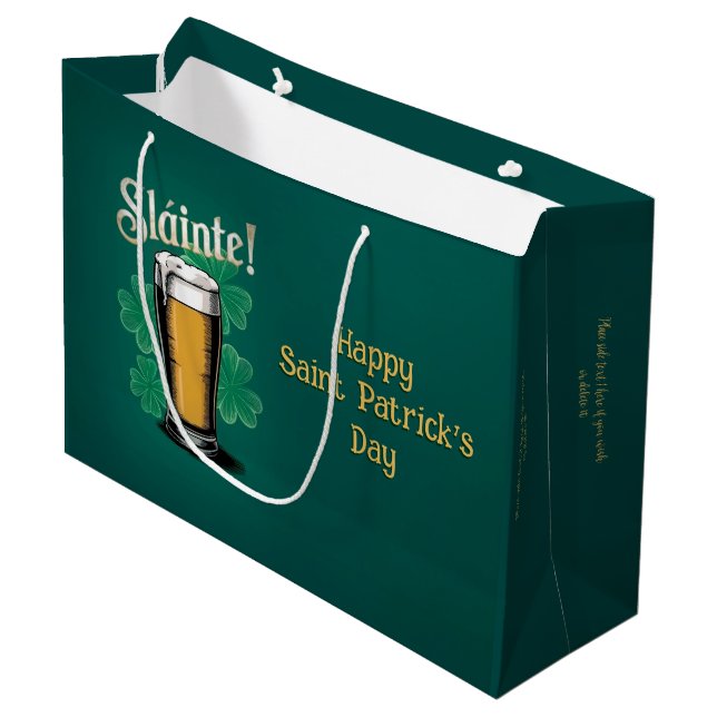 Grand Sac Cadeau Santé ! Verre de bière de la Saint-Patrick en vert (Devant Angle)