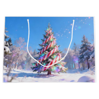 Grand Sac Cadeau Sapin de Noël Magique à la Canne de Bonbon