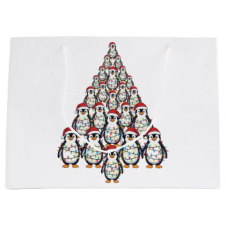 Grand Sac Cadeau Sapin de Noël Pingouin Chapeau de Père Noël Lumièr