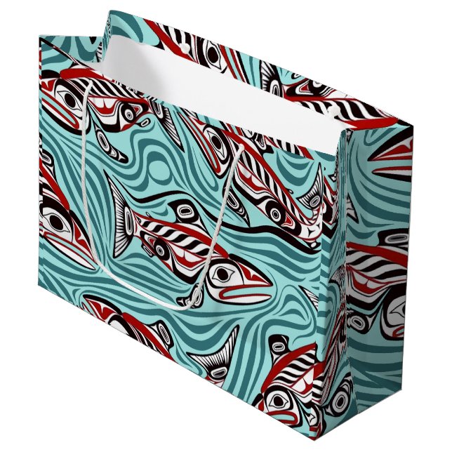 Grand Sac Cadeau Saumon Haida Art Spirit Pacific Northwest Native (Devant Angle)