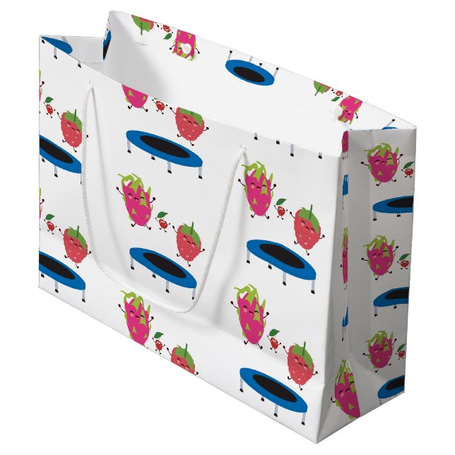 Grand Sac Cadeau Sauts De Fruits Sur Trampoline (Devant Angle)
