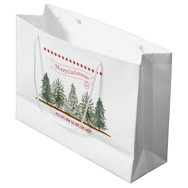 Grand Sac Cadeau Scandinavian Winter Pine Tree Merry Christmas (Devant Angle)