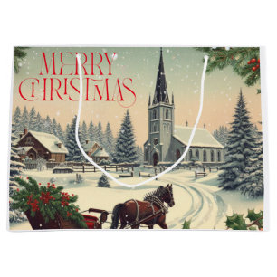 Grand Sac Cadeau Scène classique/Vintage de Noël Mug