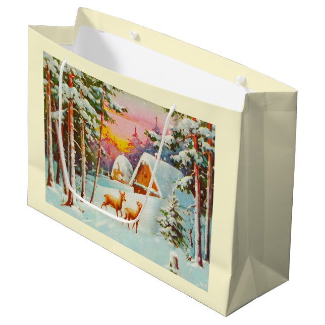Grand Sac Cadeau Scène de neige (Devant Angle)