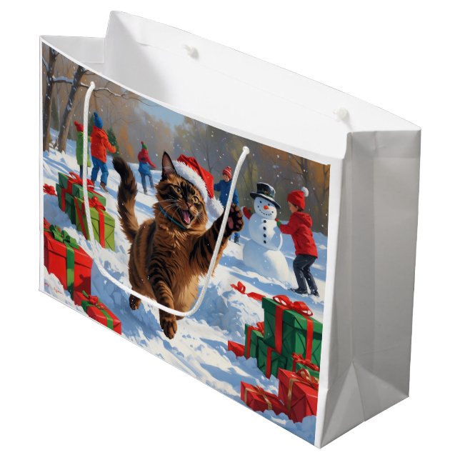 Grand Sac Cadeau Scène de Noël du Festival de Chat Abyssinien (Devant Angle)