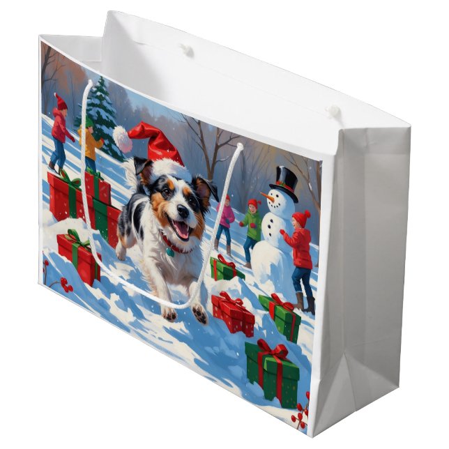 Grand Sac Cadeau Scène de Noël du Terrier australien (Devant Angle)