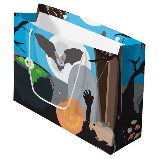 Grand Sac Cadeau Scène d'Halloween (Devant Angle)