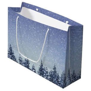 Grand Sac Cadeau Scène gelée de forêt d'hiver de neige