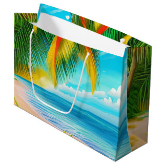 Grand Sac Cadeau Scène Tropical Beach Palm Tree