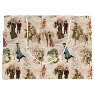 Grand Sac Cadeau Scènes vintages d'hiver